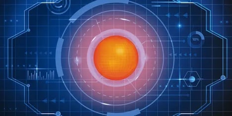 oranje bal tegen een technische achtergrond