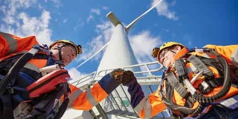 Two men From Eneco in front of a wind mill