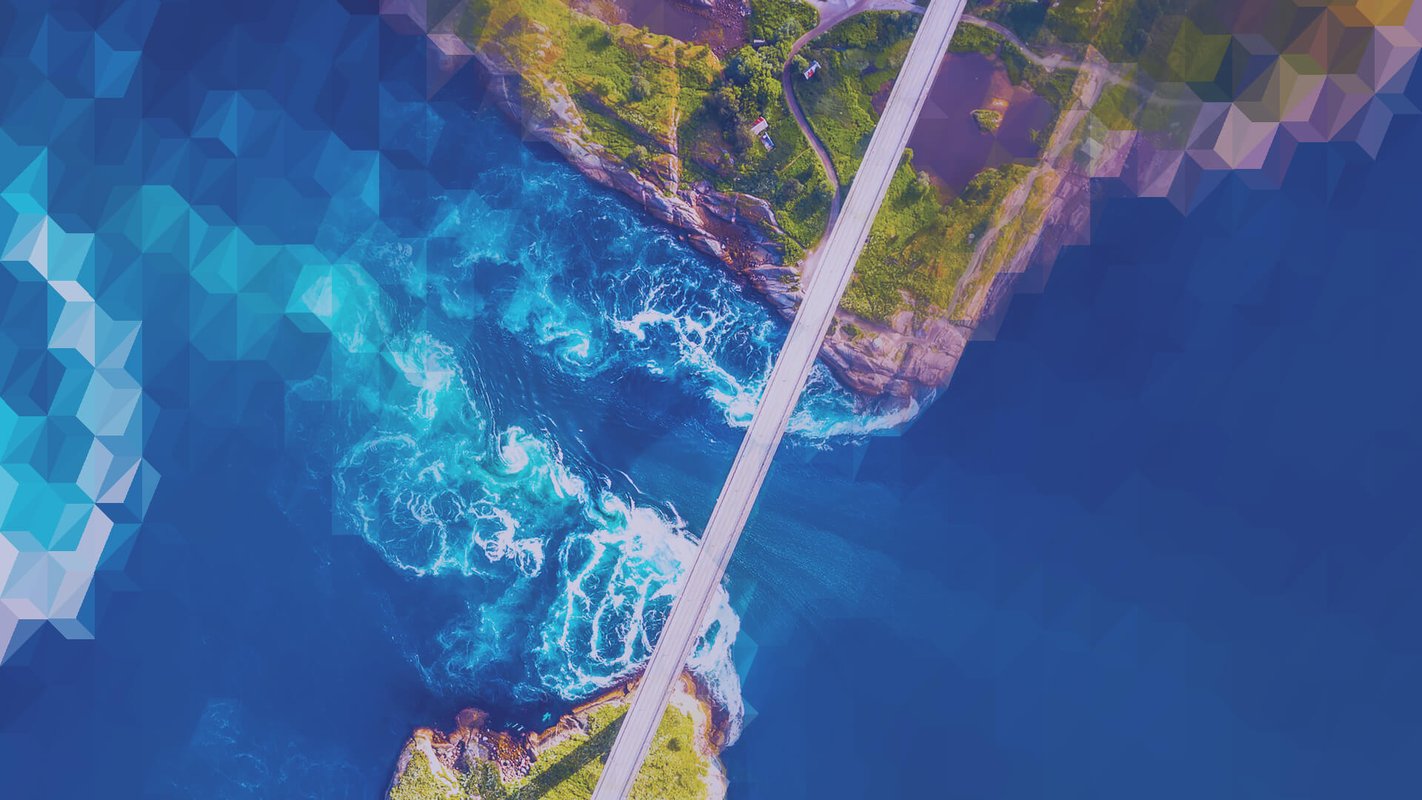 Top view of water with land