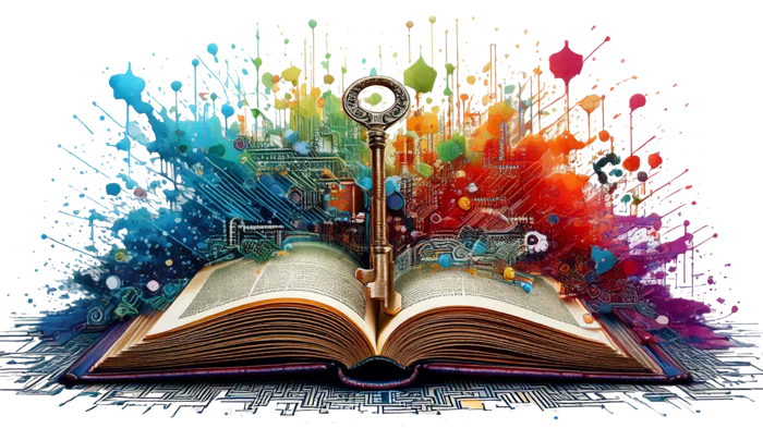 Illustration of a book with a key.