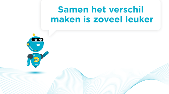 DUX Robot zegt: Samen het verschil maken is zo veel leuker.