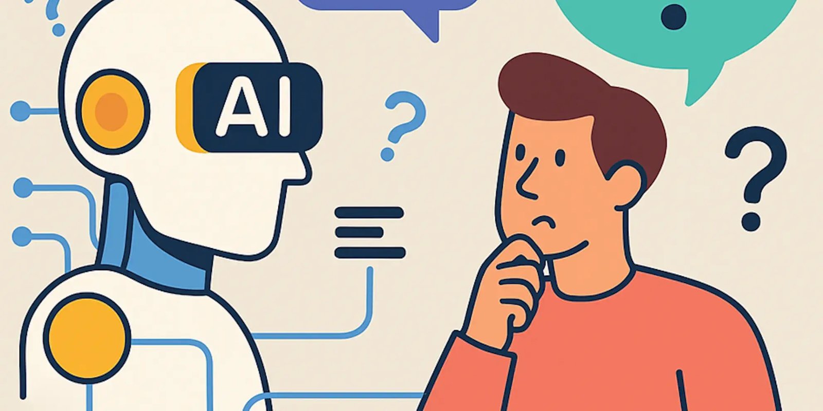 Illustration of an ai robot and a human.