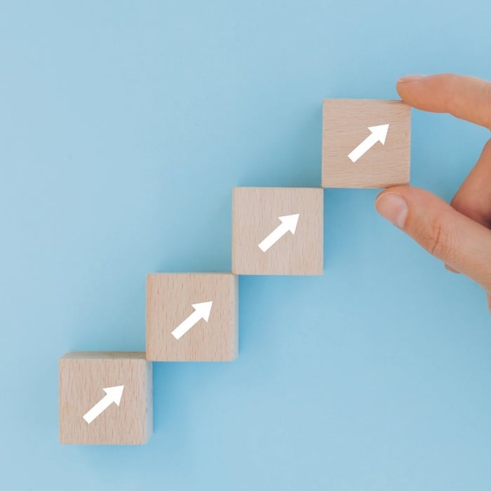 Vinger die blokjes omhoog neerzet.