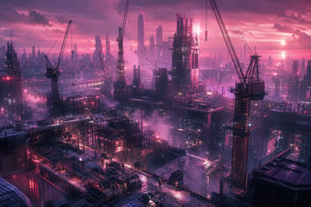 Uitzicht over futuristische bouwplaats