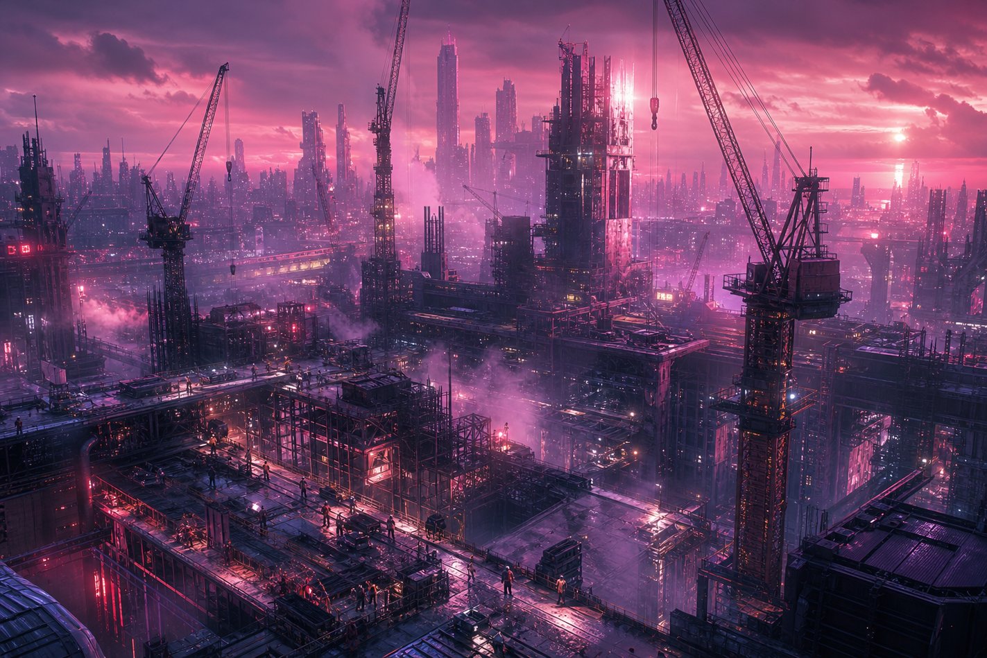 Uitzicht over futuristische bouwplaats