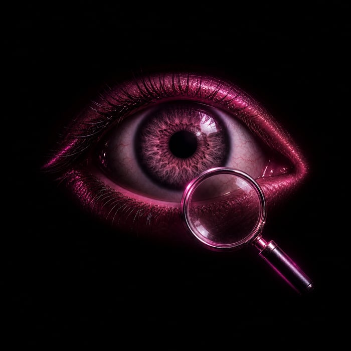 Magenta Eye with Magnifying Glass on Black Background-2