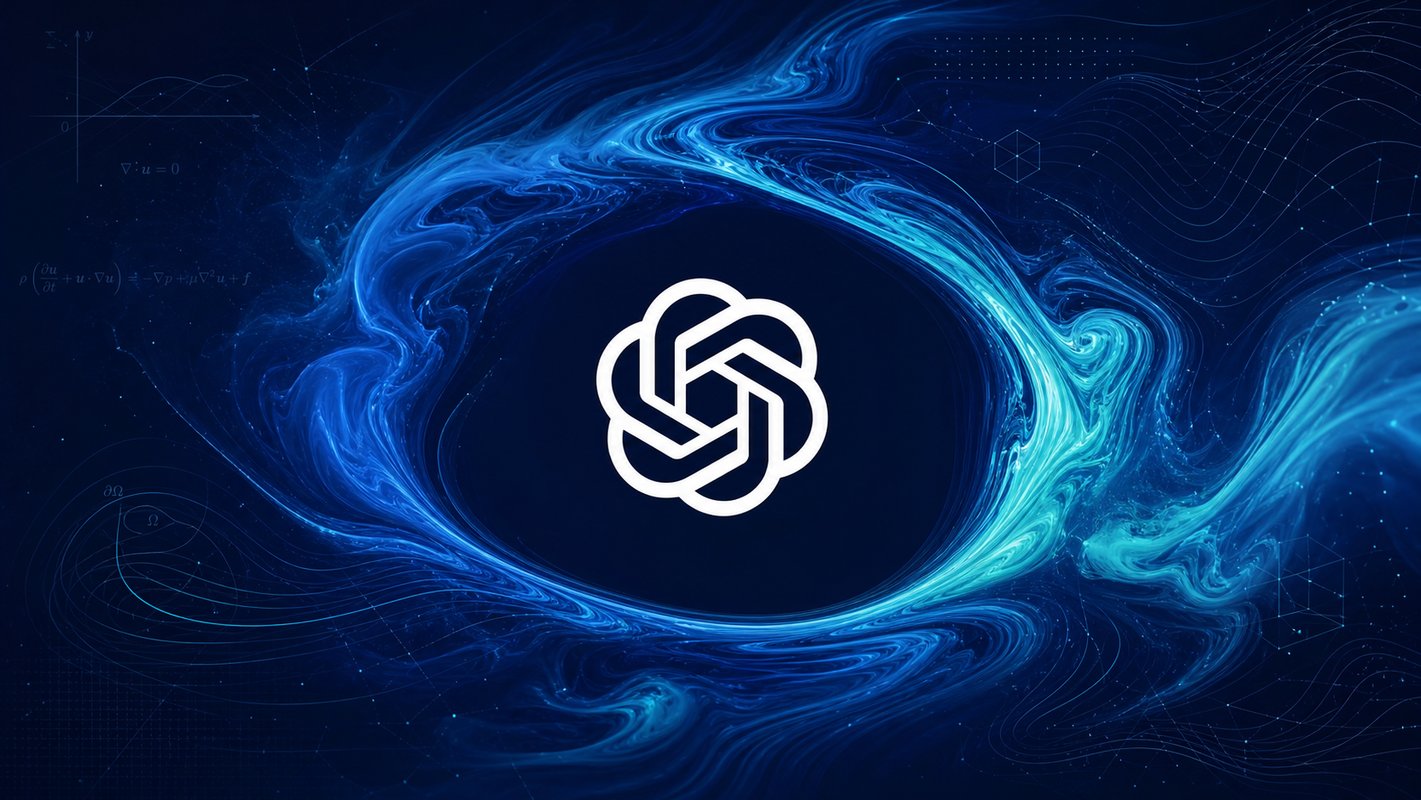 OpenAi Logo Over Deep Blue Fluid Dynamics