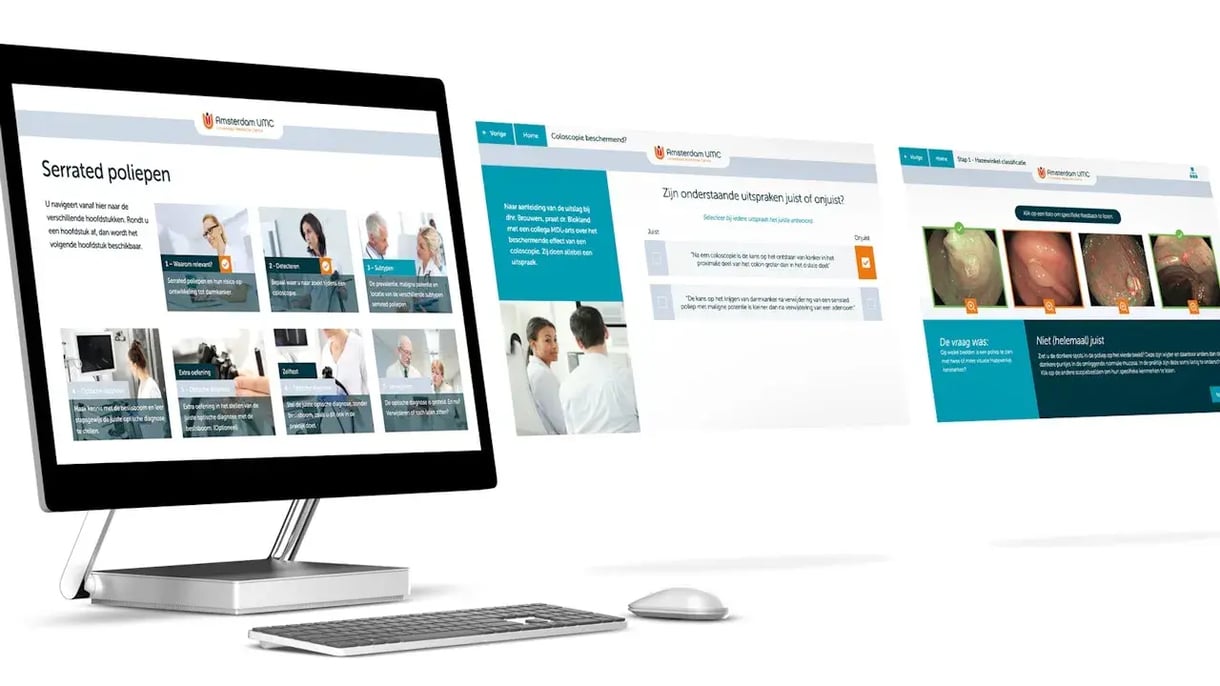 Een computer scherm laat verschillende paginas van Amsterdam UMC zien