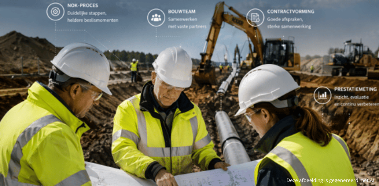 Overleg tussen diverse partners op de bouwplaats