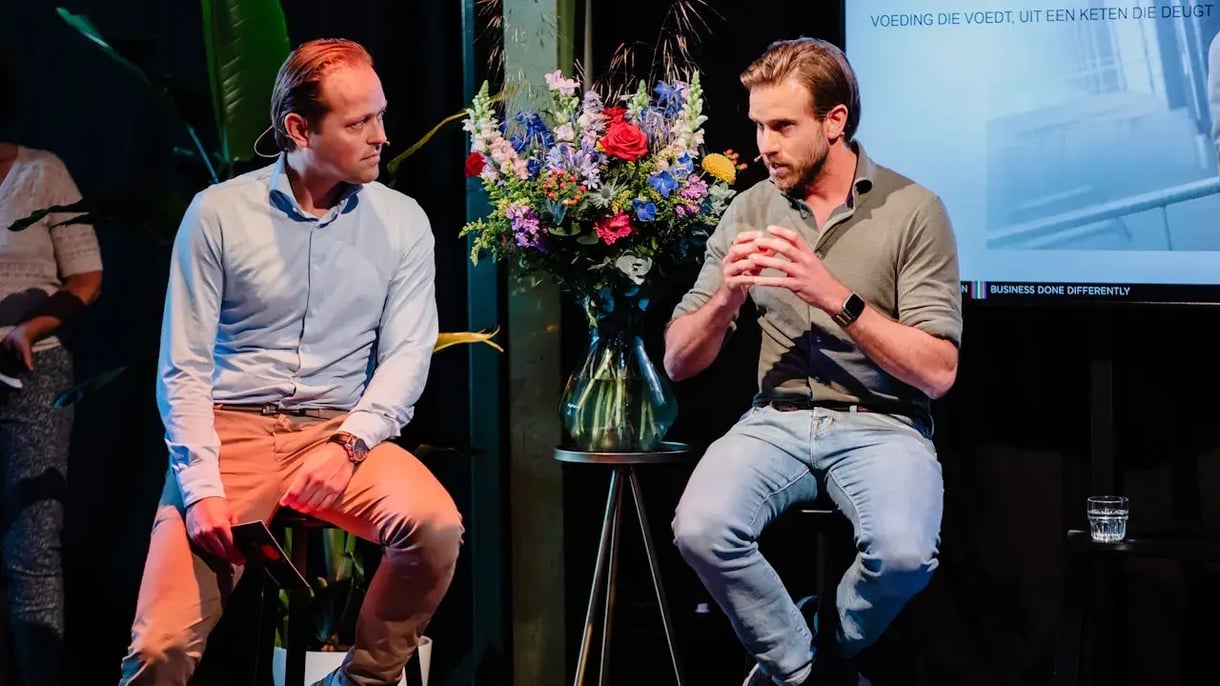 Stijn Markusse, owner of Boerschappen is presenting with another gentleman