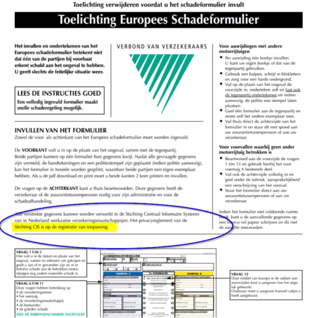 Toelichting Europees Schadeformulier