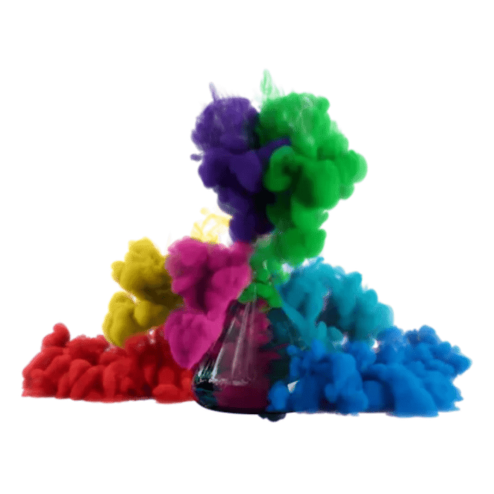 scheikunde flesje met regenboogkleurig stof eruit