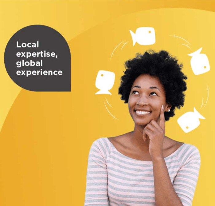 A women saying 'local expertise, global experience'
