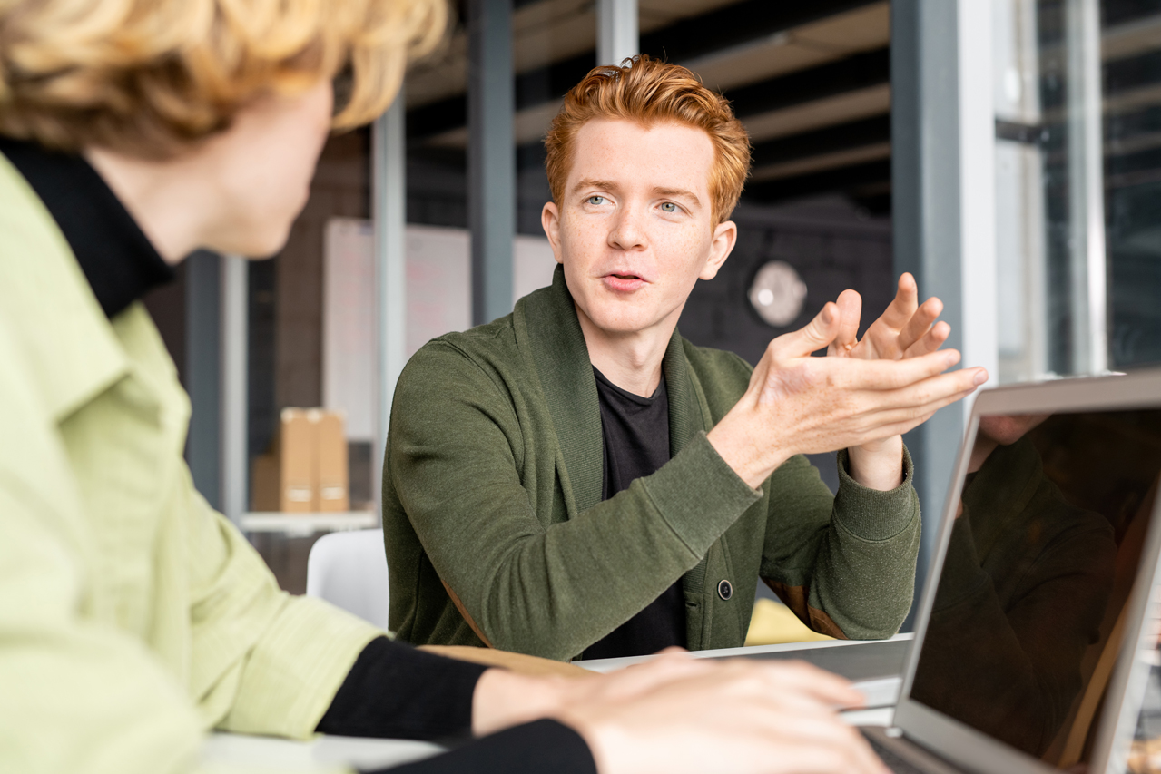 A man in a conversation