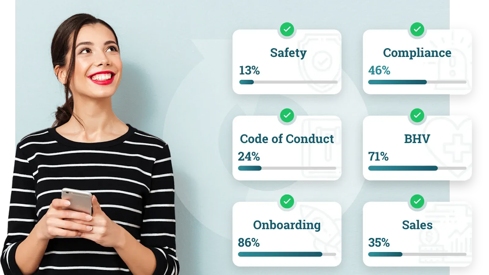 Powerapp voorbeeld met een dame die het vrolijk gebruikt